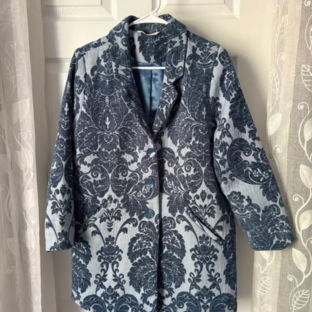 Soft Surroundings Blue Damask 3 Button Blazer Womens Sz PS